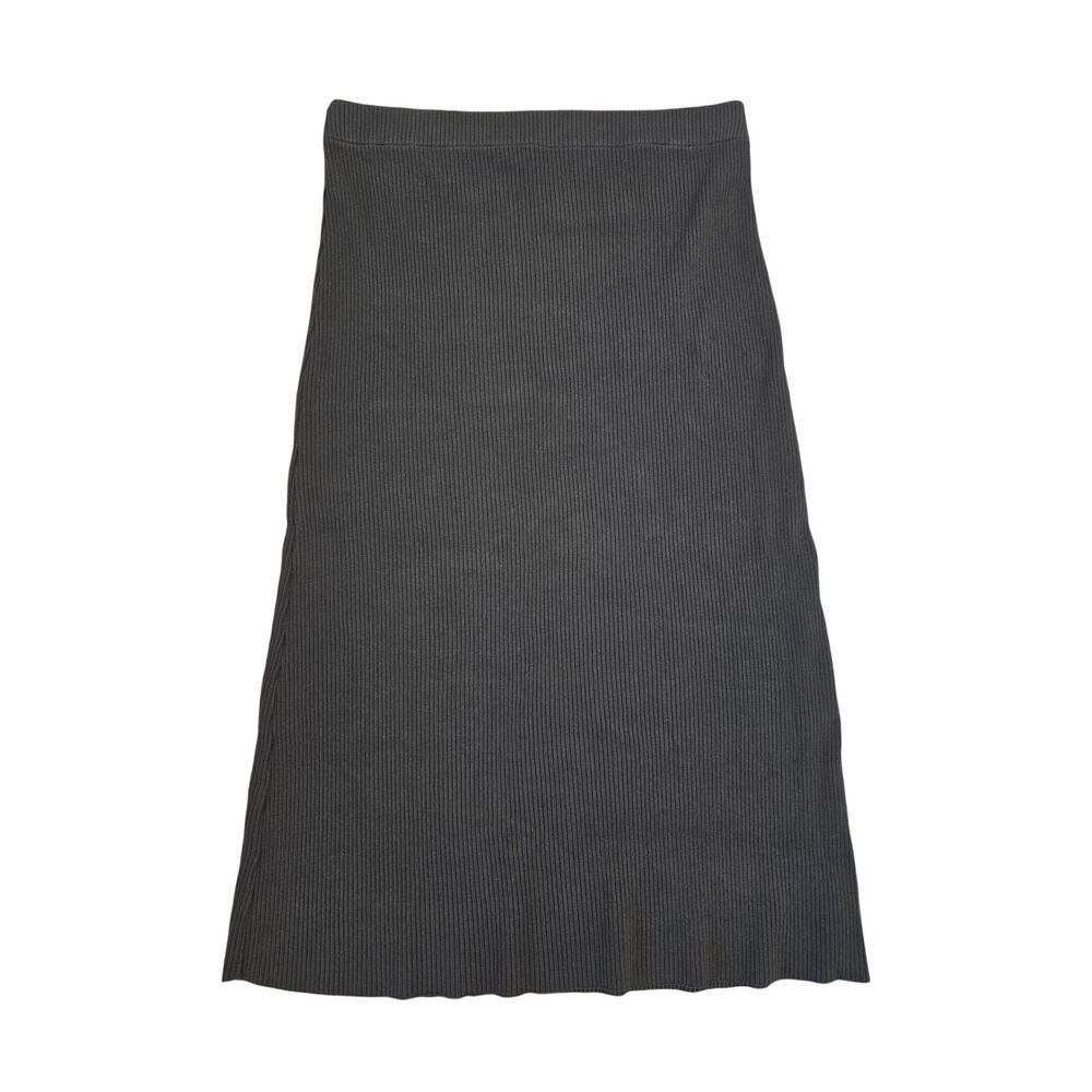 Vince Black Ribbed Knit Midi Skirt Pull-On Stretch Minimalist Size L